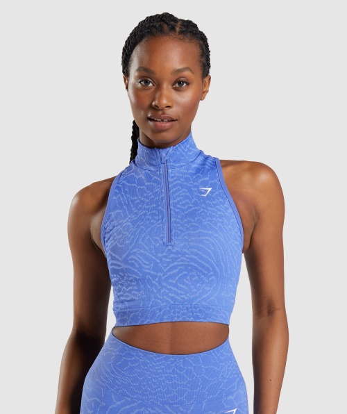 Gymshark Adapt Animal Cropped Sem Costura 1/2 Zip Híbrida-court Azul