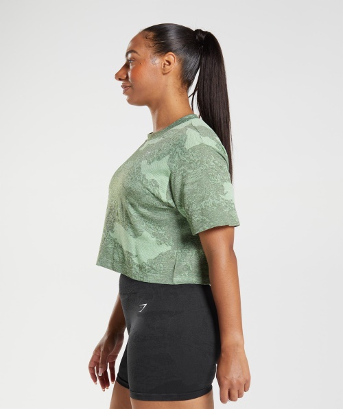 Gymshark Adapt Top Cropped Camuflado Sem Costura Lava-aloe Verde-musgo Oliva