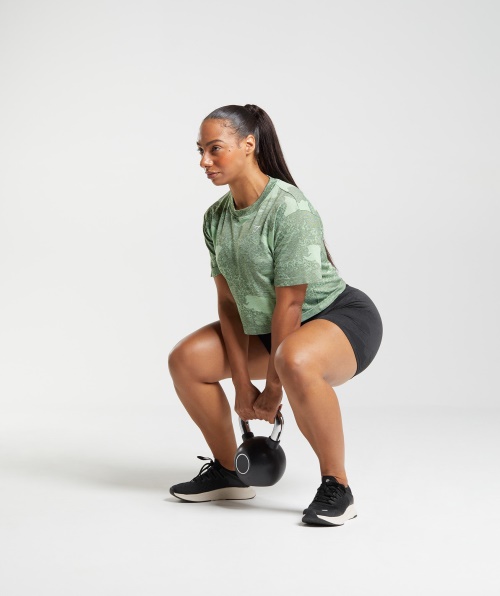 Gymshark Adapt Top Cropped Camuflado Sem Costura Lava-aloe Verde-musgo Oliva