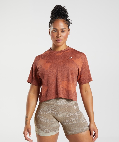 Gymshark Adapt Camo Cropped Sem Costura Lava-storm Vermelho-cereja Marrom