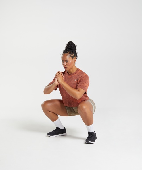 Gymshark Adapt Camo Cropped Sem Costura Lava-storm Vermelho-cereja Marrom