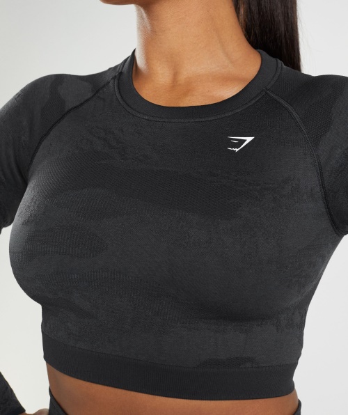 Gymshark Adapt Camo Sem Costura Top De Amarração Cinza Lava-preto-ônix