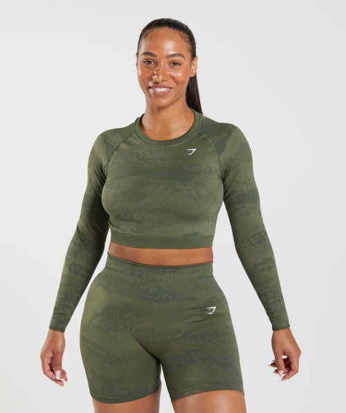 Gymshark Adapt Camo Sem Costura Top De Volta Lava-musgo Oliva-núcleo Oliva