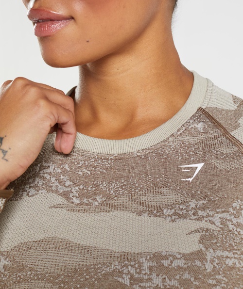 Gymshark Adapt Camo Sem Costura Parte De Trás Com Cadarço Top Lava-pebble Cinza-soul Marrom