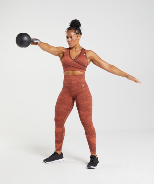 Gymshark Adapt Legging Camuflada Sem Costura Lava-storm Vermelho-cereja Marrom