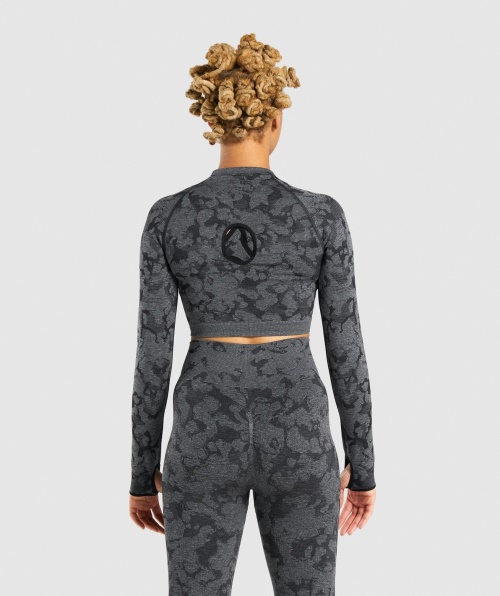 Gymshark Adapt Camo Sem Costura Cropped Manga Longa Preta