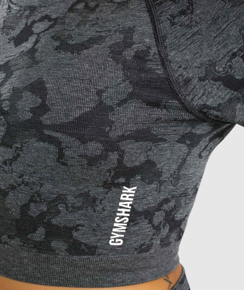 Gymshark Adapt Camo Sem Costura Cropped Manga Longa Preta
