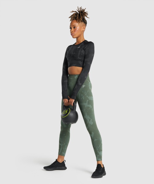 Gymshark Adapt Camo Sem Costura Cropped Manga Longa Savanna-preto