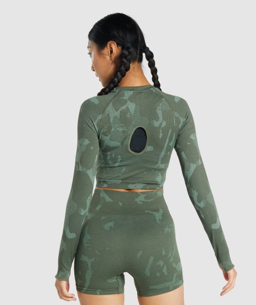 Gymshark Adapt Camuflagem Cropped Manga Longa Sem Costura Verde Savana