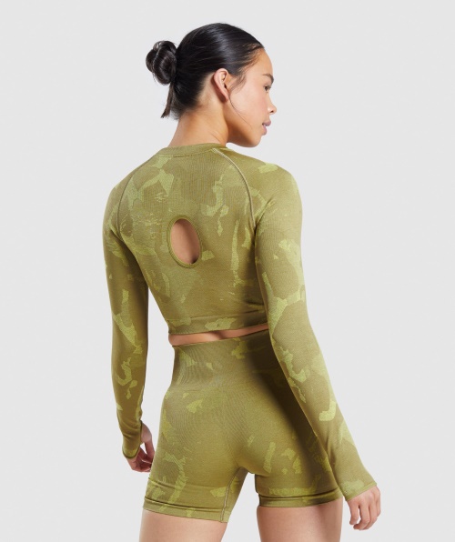 Gymshark Adapt Camuflagem Cropped Manga Longa Sem Costura Verde Savanna-griffin
