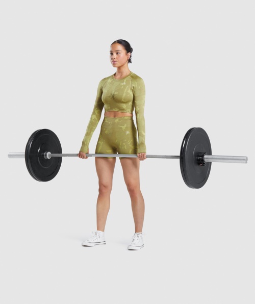 Gymshark Adapt Camuflagem Cropped Manga Longa Sem Costura Verde Savanna-griffin