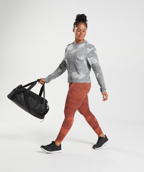 Gymshark Adapt Camuflagem Top Manga Longa Sem Costura Lava-claro Cinza-preto