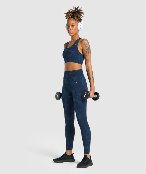 Gymshark Adapte Sutiã Esportivo Sem Costura Camuflado Nas Costas Savanna-navy