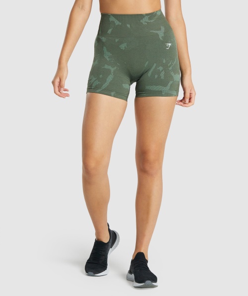 Gymshark Adapt Calção Sem Costura Camuflado Verde Savana