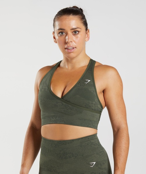 Gymshark Adapte Sutiã Esportivo Sem Costura Camuflado Lava-musgo Oliva-núcleo Oliva