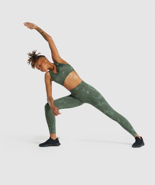 Gymshark Adapte Sutiã Esportivo Sem Costura Camuflado Verde-savana