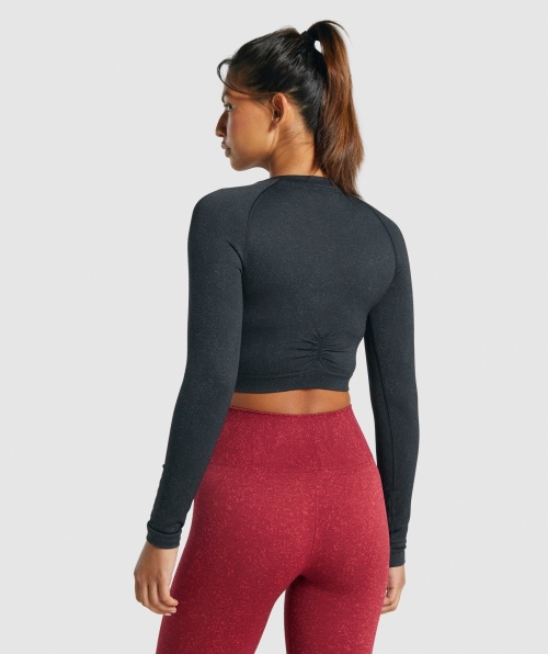 Gymshark Adapt Top Cropped Sem Costura Manga Longa Preto Mineral
