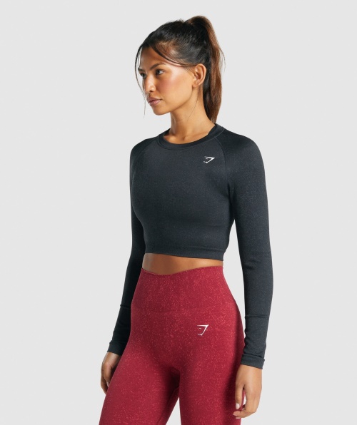 Gymshark Adapt Top Cropped Sem Costura Manga Longa Preto Mineral
