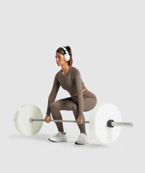 Gymshark Adapt Fleck Top Cropped Manga Longa Sem Costura Marrom Mineral