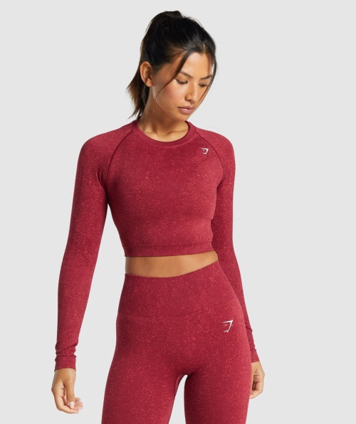Gymshark Adapt Fleck Top Cropped Manga Longa Sem Costura Mineral-borgonha