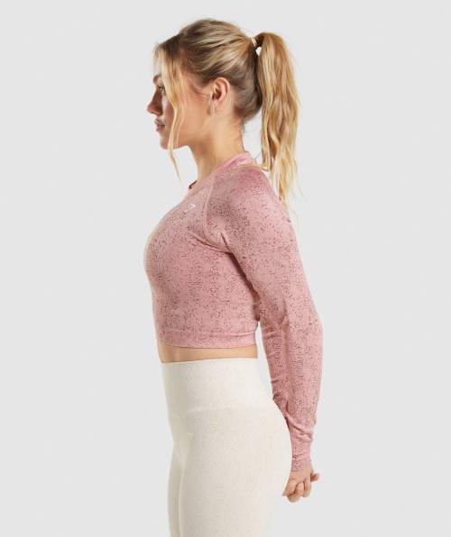 Gymshark Adapt Fleck Top Cropped Manga Longa Sem Costura Mineral-paige Rosa