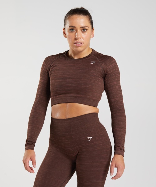 Gymshark Adapt Marl Top Cropped Manga Longa Sem Costura Vlt-archive Marrom-marrom