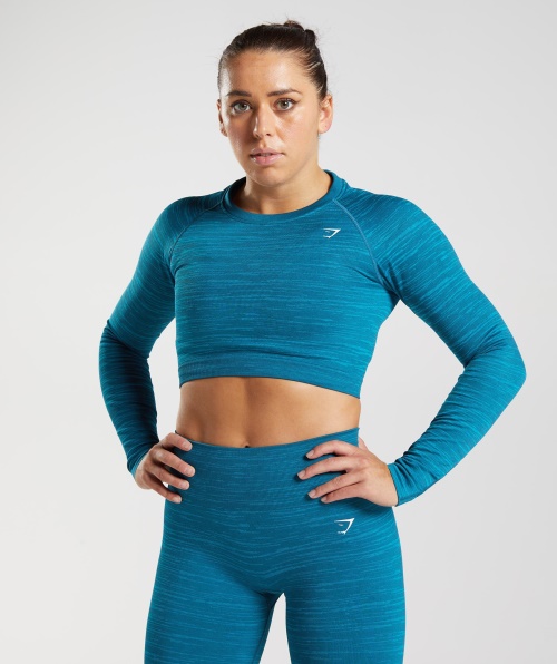 Gymshark Adapt Marl Top Cropped Manga Longa Sem Costura Vlt-atlantic Blue-shark Blue