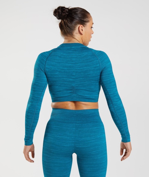 Gymshark Adapt Marl Top Cropped Manga Longa Sem Costura Vlt-atlantic Blue-shark Blue