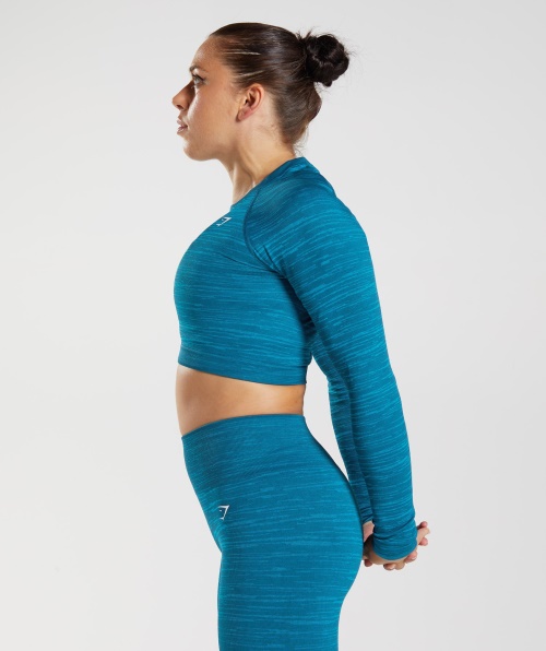 Gymshark Adapt Marl Top Cropped Manga Longa Sem Costura Vlt-atlantic Blue-shark Blue