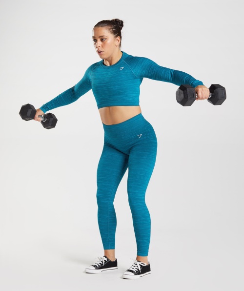 Gymshark Adapt Marl Top Cropped Manga Longa Sem Costura Vlt-atlantic Blue-shark Blue