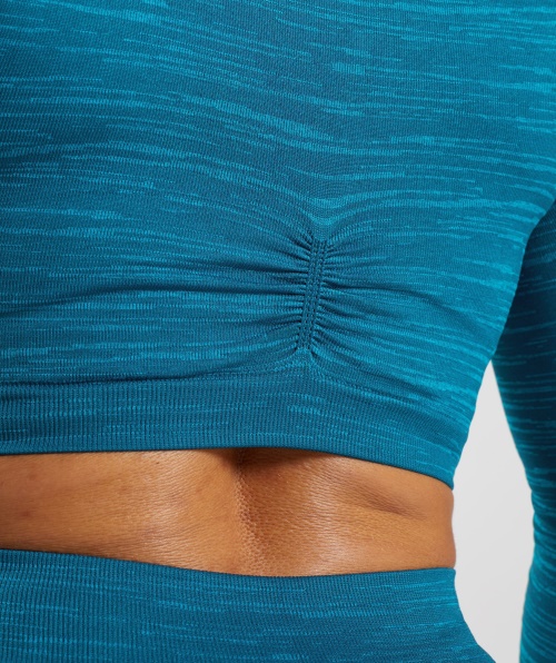 Gymshark Adapt Marl Top Cropped Manga Longa Sem Costura Vlt-atlantic Blue-shark Blue