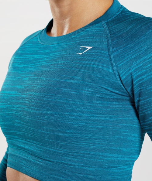 Gymshark Adapt Marl Top Cropped Manga Longa Sem Costura Vlt-atlantic Blue-shark Blue
