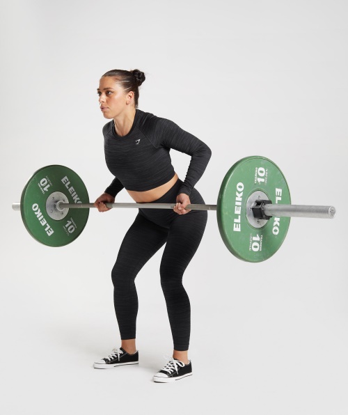 Gymshark Adapt Marl Top Cropped Manga Longa Sem Costura Cinza Vlt-preto-esfumaçado