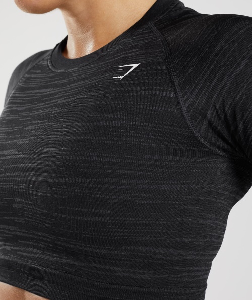 Gymshark Adapt Marl Top Cropped Manga Longa Sem Costura Cinza Vlt-preto-esfumaçado