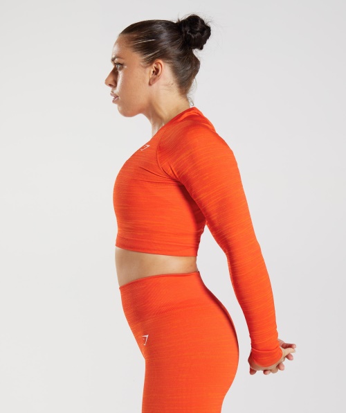 Gymshark Adapt Marl Top Cropped Manga Longa Sem Costura Vlt-pimenta Laranja Picante