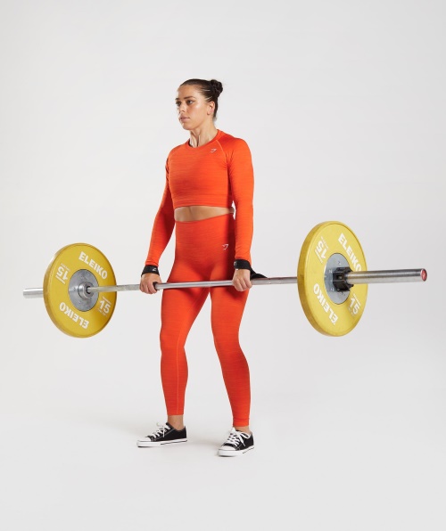 Gymshark Adapt Marl Top Cropped Manga Longa Sem Costura Vlt-pimenta Laranja Picante