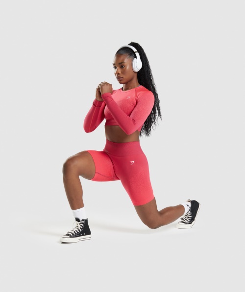 Gymshark Adapt Calção De Ciclismo Sem Costura Ombre Rosa-vermelho