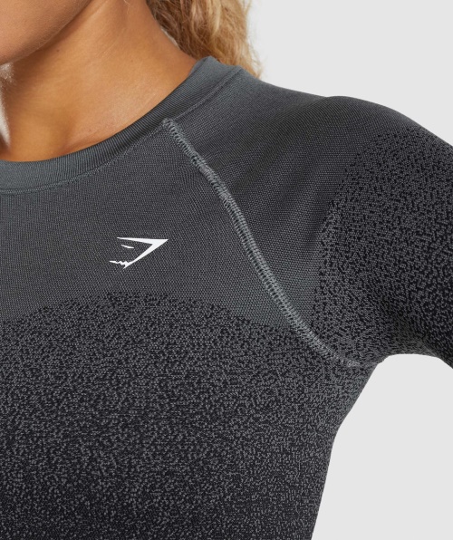 Gymshark Adapt Ombre Top Cropped Manga Longa Sem Costura Preto-cinza