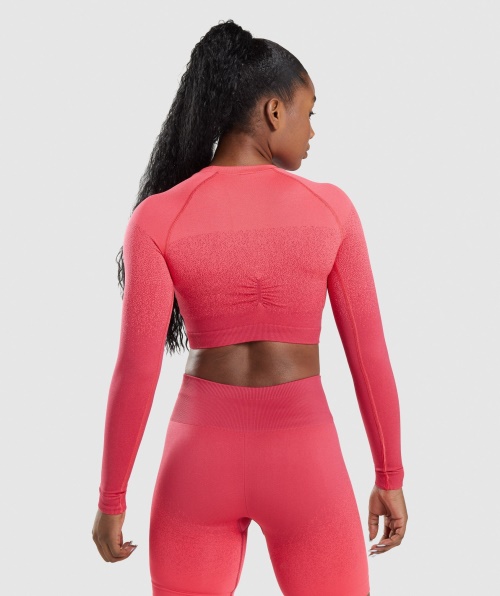 Gymshark Adapt Top Cropped Manga Longa Sem Costura Ombre Rosa-vermelho