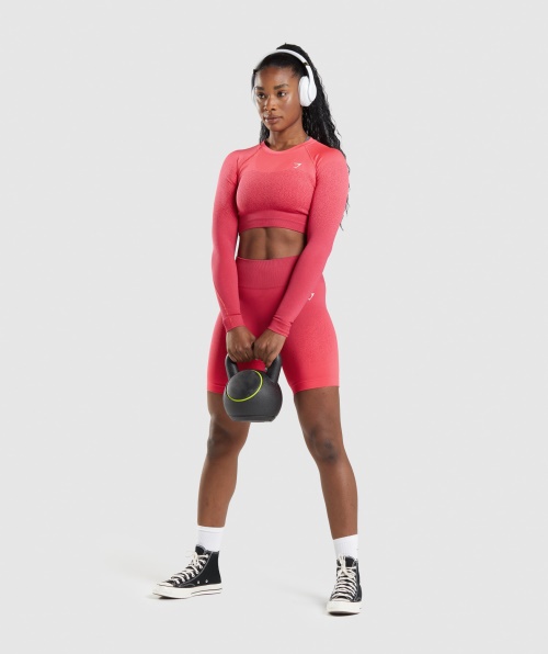 Gymshark Adapt Top Cropped Manga Longa Sem Costura Ombre Rosa-vermelho
