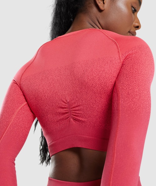 Gymshark Adapt Top Cropped Manga Longa Sem Costura Ombre Rosa-vermelho