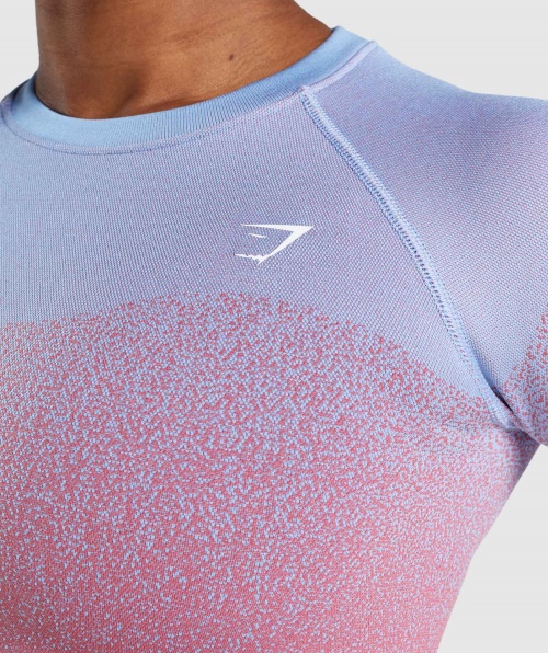 Gymshark Adapt Ombre Top Cropped Manga Longa Sem Costura Rosa Rosa Claro Azul