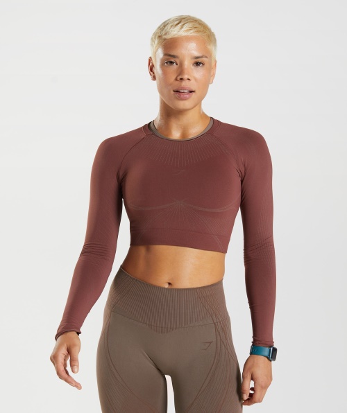 Top Cropped Sem Costura Gymshark Apex Cereja Marrom Trufado Marrom