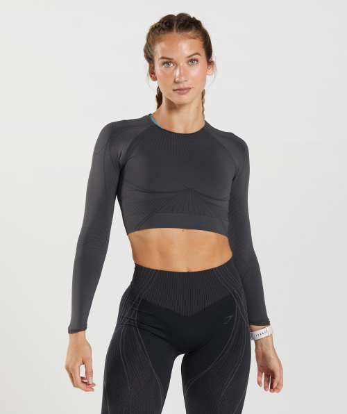 Top Cropped Sem Costura Gymshark Apex ônix Cinza-preto