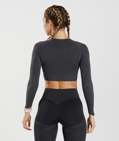 Top Cropped Sem Costura Gymshark Apex ônix Cinza-preto