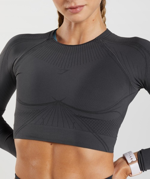 Top Cropped Sem Costura Gymshark Apex ônix Cinza-preto