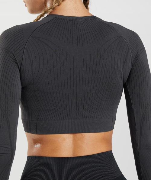 Top Cropped Sem Costura Gymshark Apex ônix Cinza-preto