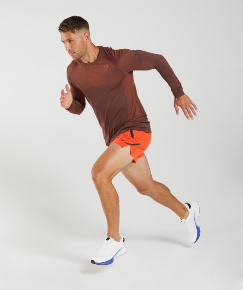 Gymshark Apex Camiseta Manga Longa Sem Costura Cereja Marrom-pimenta Vermelha