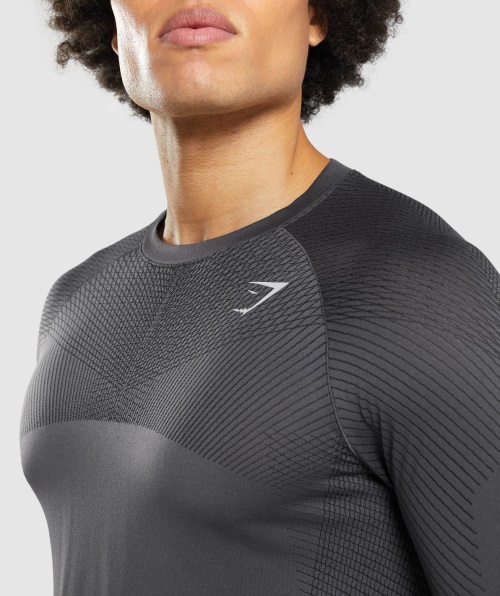 Camiseta Gymshark Apex Sem Costura Manga Longa ônix Cinza-preto