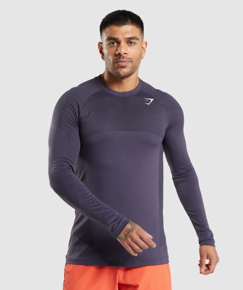 Camiseta De Manga Longa Sem Costura Gymshark Apex Rico Roxo-preto